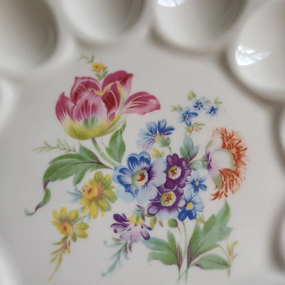 ER American Artware Floral Deviled Egg Plate Platter
